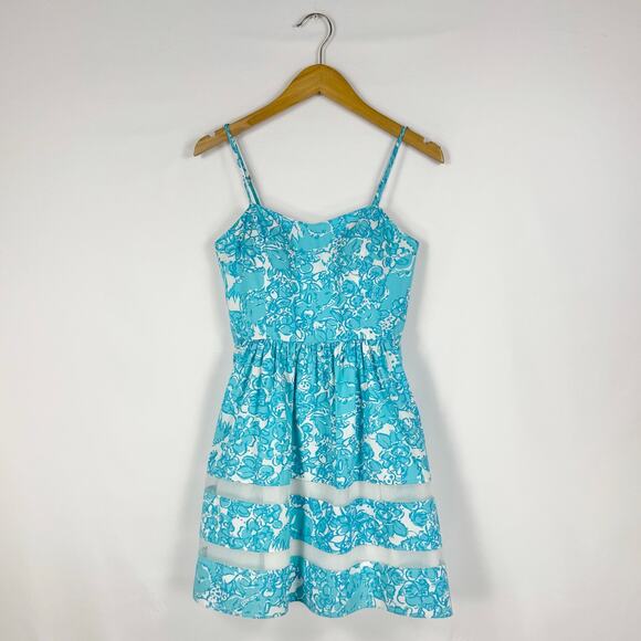 Lilly Pulitzer Women's Ollie Floral Fit & Flare Mini Dress Size 0 Turquoise Blue - Picture 2 of 13